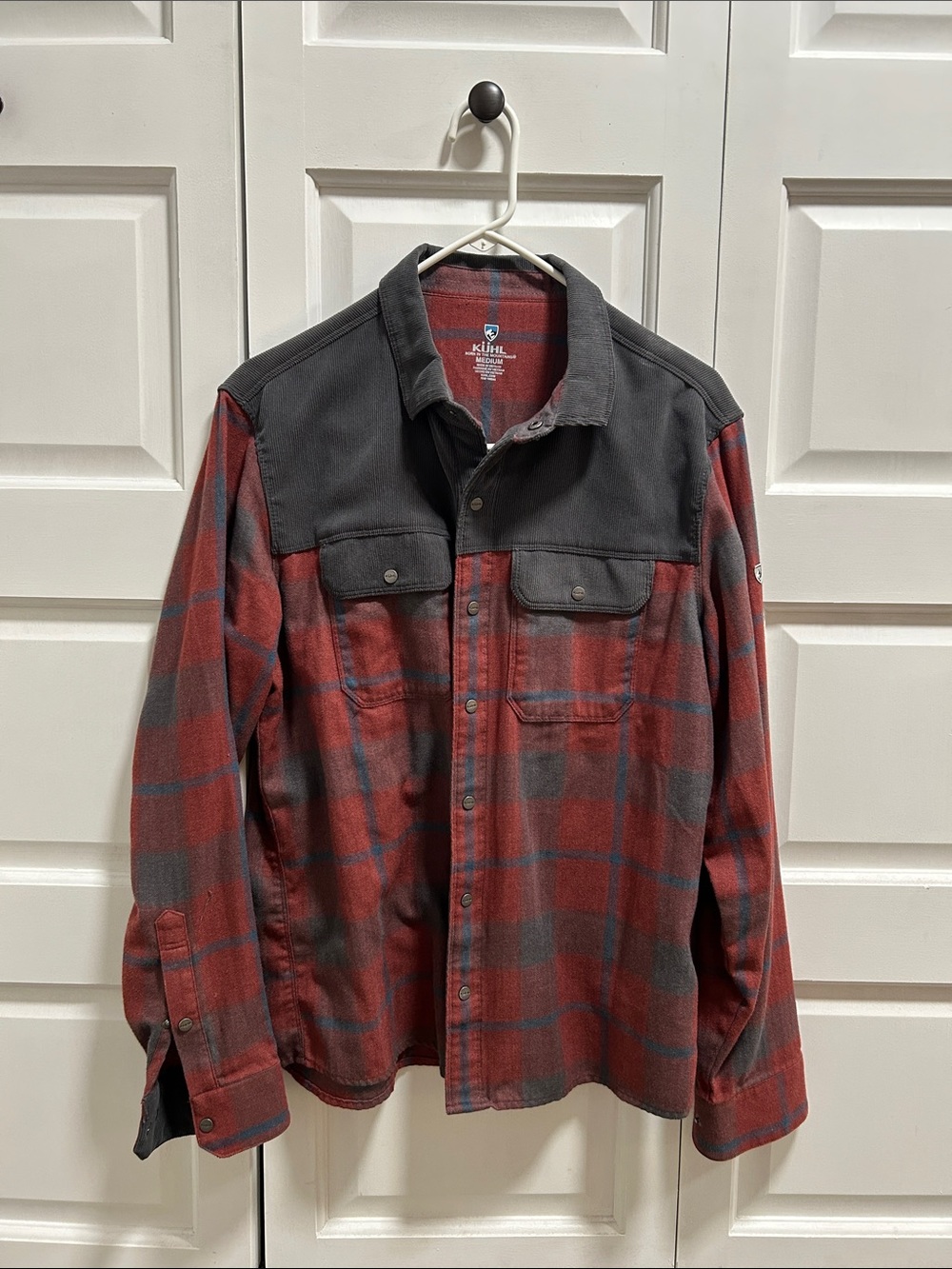 Kuhl Men's Red and Charcoal Plaid Shirt Jacket